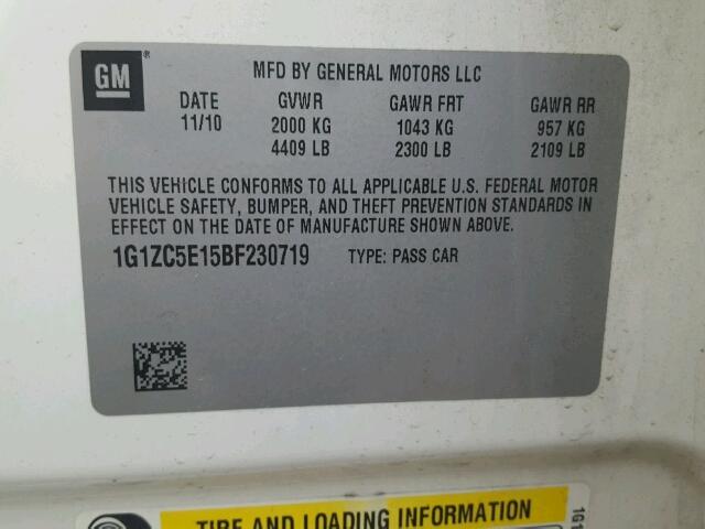 1G1ZC5E15BF230719 - 2011 CHEVROLET MALIBU 1LT 白色 照片 10