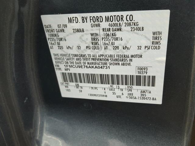 1FMCU9E76AKA04731 - 2010 FORD ESCAPE LIM BLUE photo 10