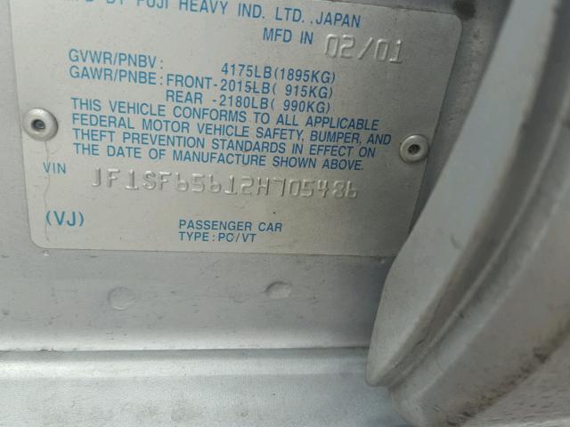 JF1SF65612H705486 - 2002 SUBARU FORESTER S 银色 照片 10