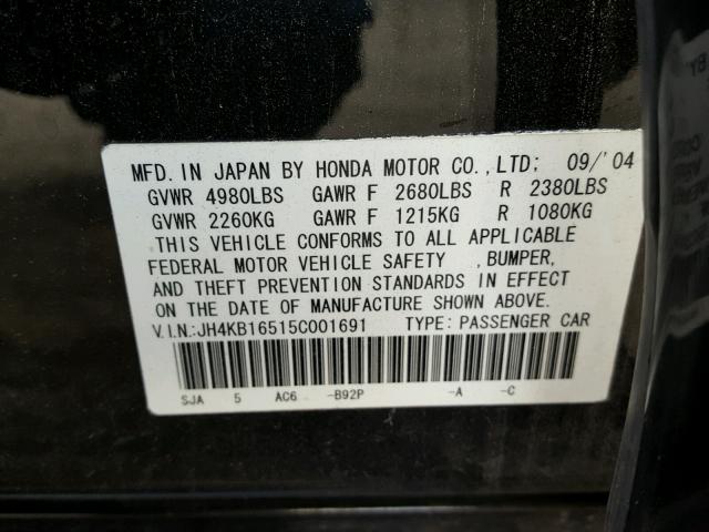 JH4KB16515C001691 - 2005 ACURA RL BLACK photo 10