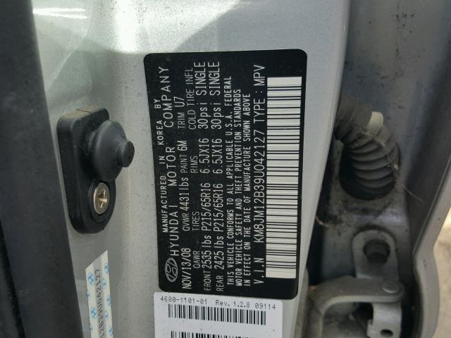 KM8JM12B39U042127 - 2009 HYUNDAI TUCSON GLS GRAY photo 10