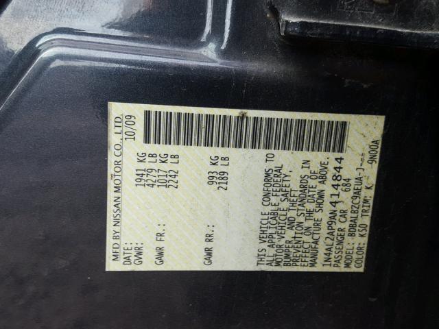 1N4AL2AP9AN414844 - 2010 NISSAN ALTIMA BAS GRAY photo 10