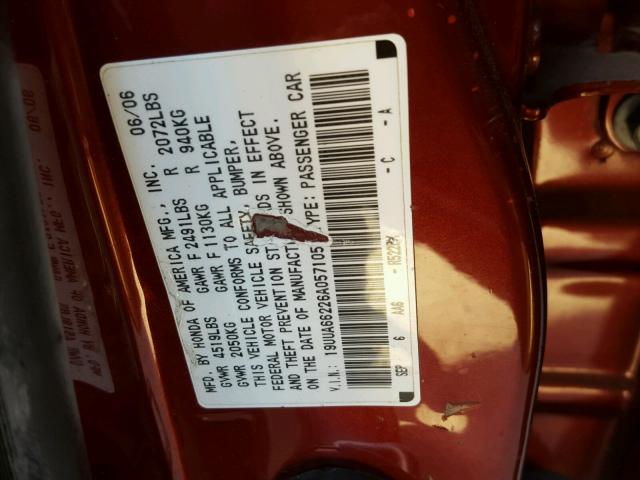 19UUA66226A057105 - 2006 ACURA 3.2TL RED photo 10