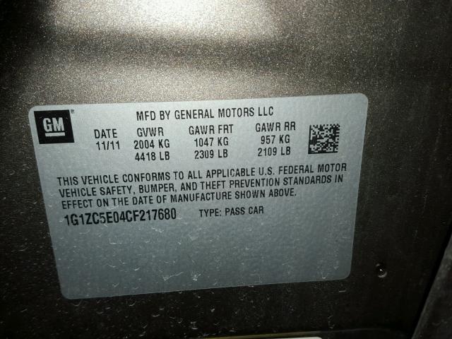 1G1ZC5E04CF217680 - 2012 CHEVROLET MALIBU 1LT 棕色 照片 10