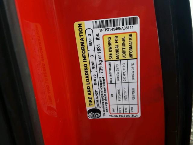 1FTPX14546NA35111 - 2006 FORD F150 RED photo 10