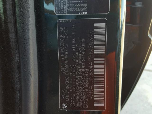 WBADN63441GM70395 - 2001 BMW 540 I AUTO GREEN photo 10