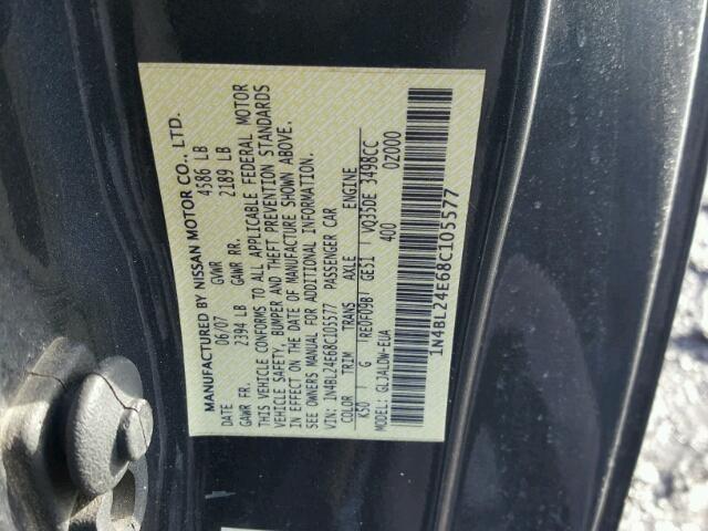 1N4BL24E68C105577 - 2008 NISSAN ALTIMA 3.5 CHARCOAL photo 10