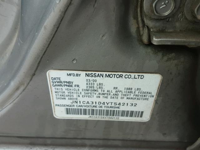 JN1CA31D4YT542132 - 2000 NISSAN MAXIMA GLE GRAY photo 10