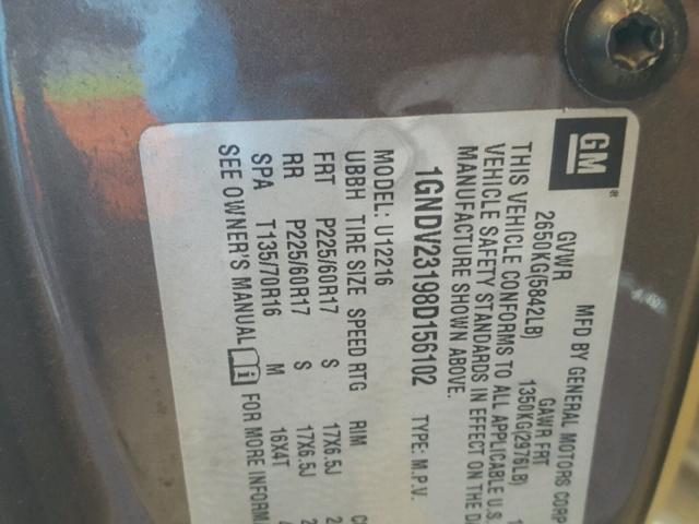 1GNDV23198D156102 - 2008 CHEVROLET UPLANDER L 棕色 照片 10