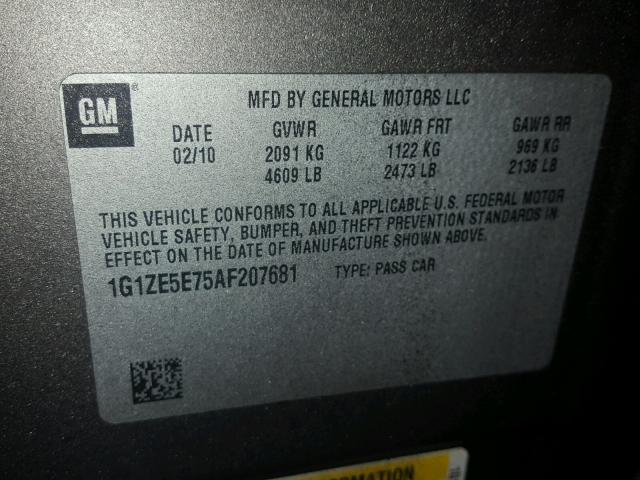 1G1ZE5E75AF207681 - 2010 CHEVROLET MALIBU LTZ 棕色 照片 10