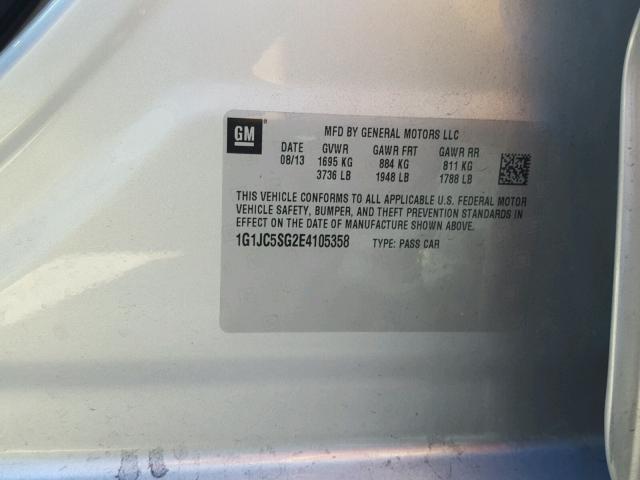 1G1JC5SG2E4105358 - 2014 CHEVROLET SONIC LT SILVER photo 10