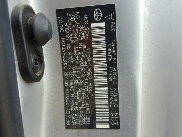 JTKDE167580249413 - 2008 TOYOTA SCION TC 银色 照片 10