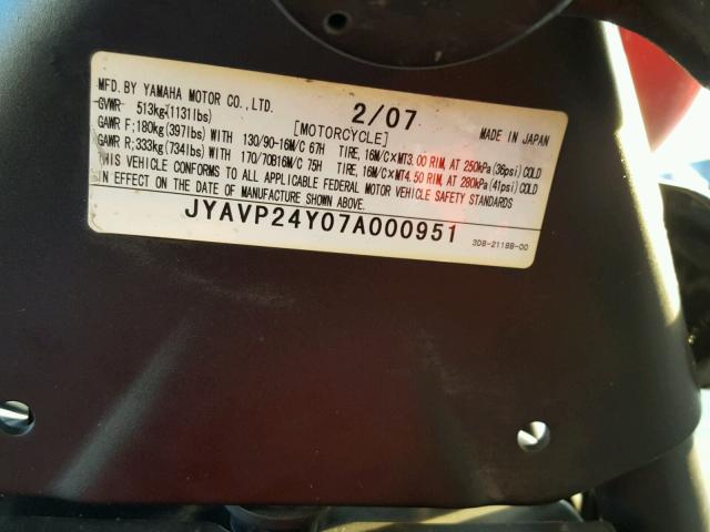 JYAVP24Y07A000951 - 2007 YAMAHA XVS1300 A RED photo 10