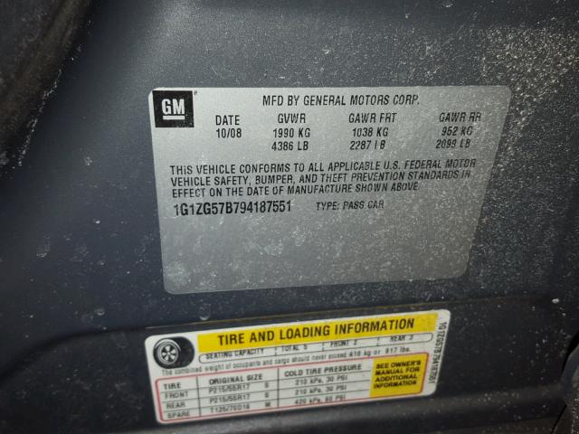 1G1ZG57B794187551 - 2009 CHEVROLET MALIBU LS 灰色 照片 10