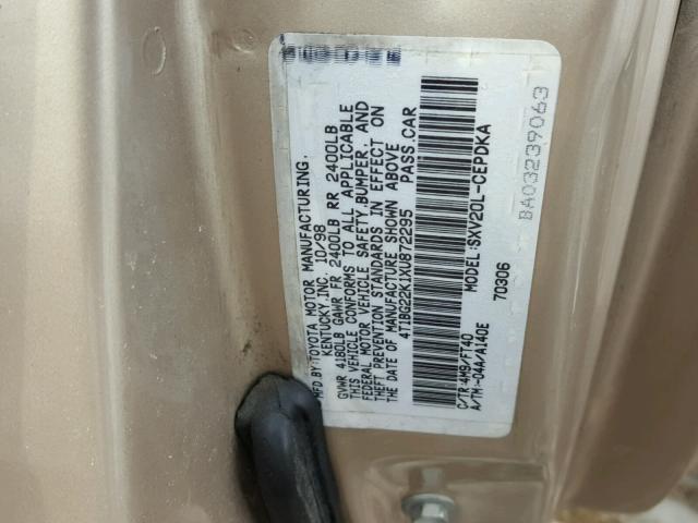 4T1BG22K1XU872295 - 1999 TOYOTA CAMRY CE GOLD photo 10