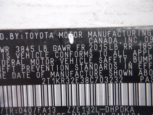 2T1KR32E38C703232 - 2008 TOYOTA COROLLA MA WHITE photo 10