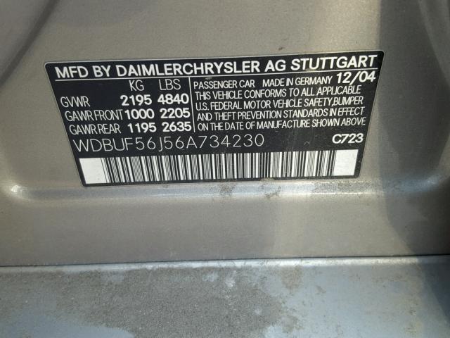 WDBUF56J56A734230 - 2006 MERCEDES-BENZ E 350 GRAY photo 10