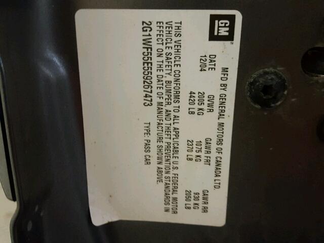 2G1WF55E559267473 - 2005 CHEVROLET IMPALA GRAY photo 10