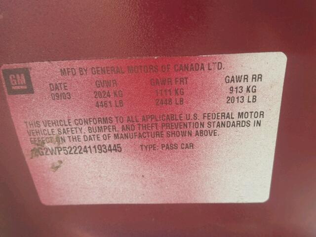 2G2WP522241193445 - 2004 PONTIAC GRAND PRIX RED photo 10