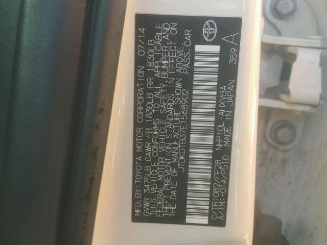 JTDKDTB37E1568902 - 2014 TOYOTA PRIUS C WHITE photo 10