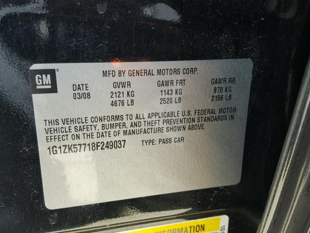 1G1ZK57718F249037 - 2008 CHEVROLET MALIBU LTZ 黑色 照片 10