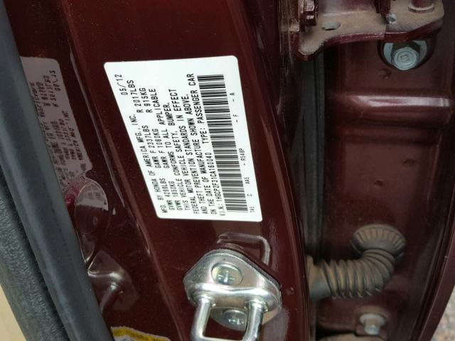 1HGCP2F31CA160040 - 2012 HONDA ACCORD LX MAROON photo 10