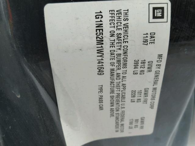 1G1NE52M1WY141649 - 1998 CHEVROLET MALIBU LS BLACK photo 10