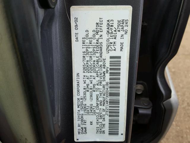 JTEZT14R730004186 - 2003 TOYOTA 4RUNNER SR GRAY photo 10