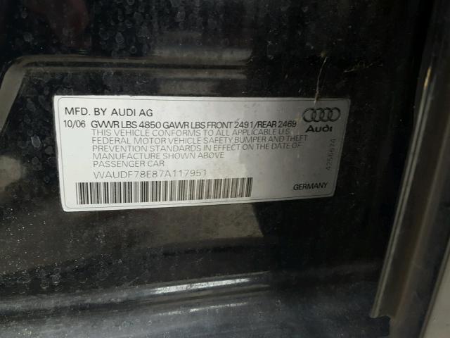 WAUAF78E38A141983 - 2008 AUDI A4 2.0T BLACK photo 10