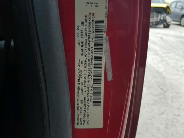 3VWPW31C88M521691 - 2008 VOLKSWAGEN NEW BEETLE წითელი ფოტო 10