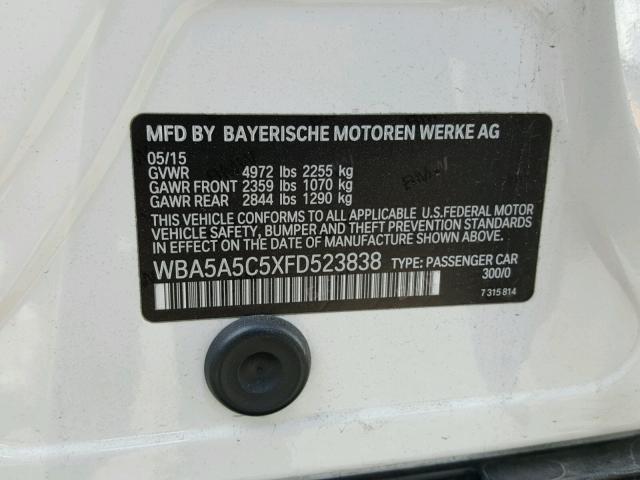 WBA5A5C5XFD523838 - 2015 BMW 528 I WHITE photo 10