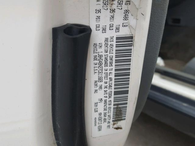 1J8HG48N27C611669 - 2007 JEEP COMMANDER თეთრი ფოტო 10