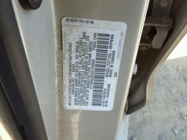 2T1KR32E53C159888 - 2003 TOYOTA COROLLA MA SILVER photo 10