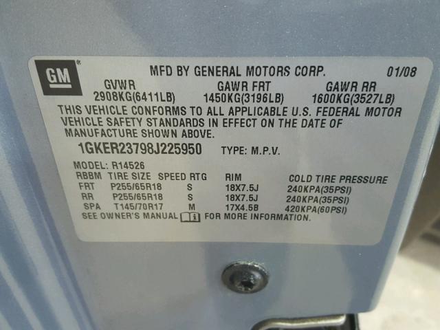 1GKER23798J225950 - 2008 GMC ACADIA SLT ლურჯი ფოტო 10