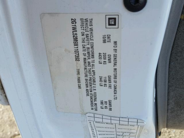 2G1WL52M9X1107392 - 1999 CHEVROLET LUMINA BAS თეთრი ფოტო 10