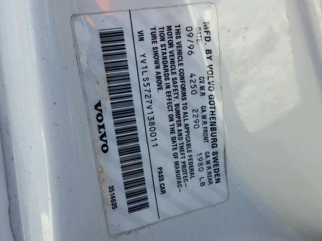 YV1LS5727V1380011 - 1997 VOLVO 850 T5 WHITE photo 10