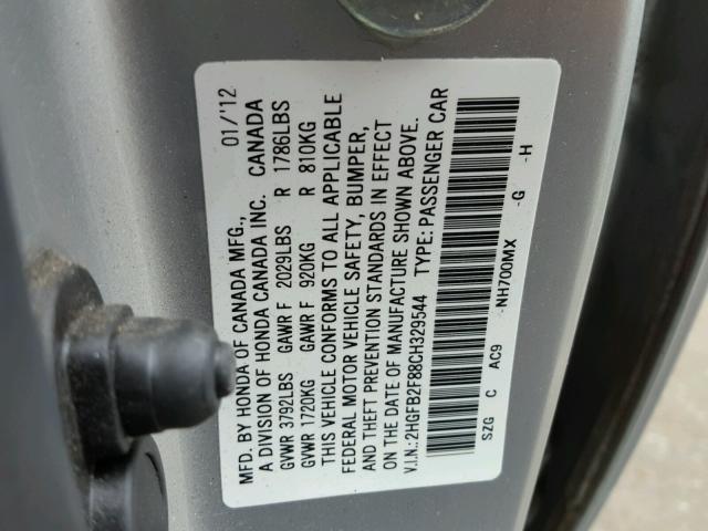 2HGFB2F88CH329544 - 2012 HONDA CIVIC EX Gümüş foto 10