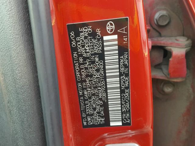 JTDBT923671049400 - 2007 TOYOTA YARIS RED photo 10