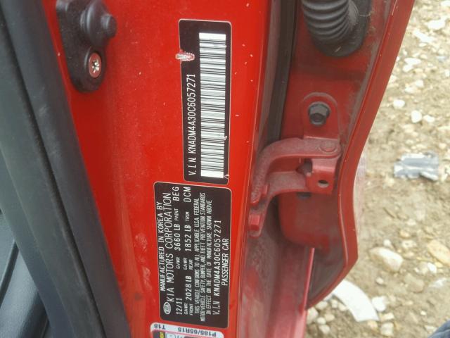 KNADM4A30C6057271 - 2012 KIA RIO LX RED photo 10