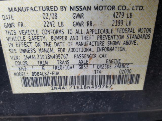 1N4AL21E18N499767 - 2008 NISSAN ALTIMA 2.5 BLACK photo 10