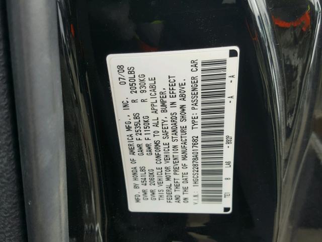 1HGCS22878A017682 - 2008 HONDA ACCORD EXL BLACK photo 10