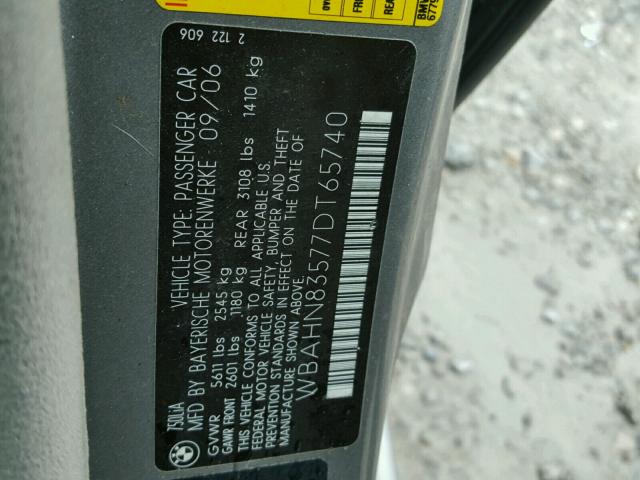 WBAHN83577DT65740 - 2007 BMW 750 GRAY photo 10