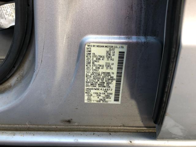1N6AD07W08C414972 - 2008 NISSAN FRONTIER C SILVER photo 10