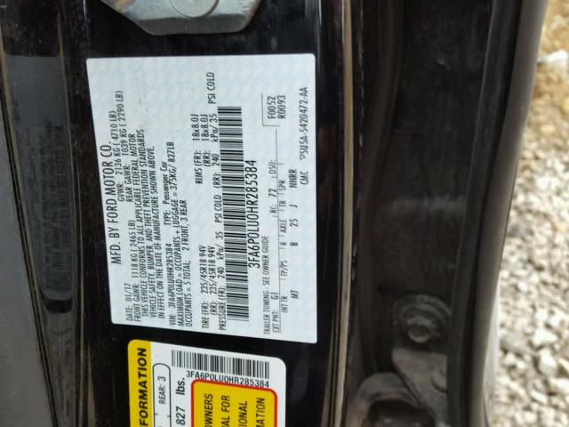 3FA6P0LU0HR285384 - 2017 FORD FUSION SE BLACK photo 10