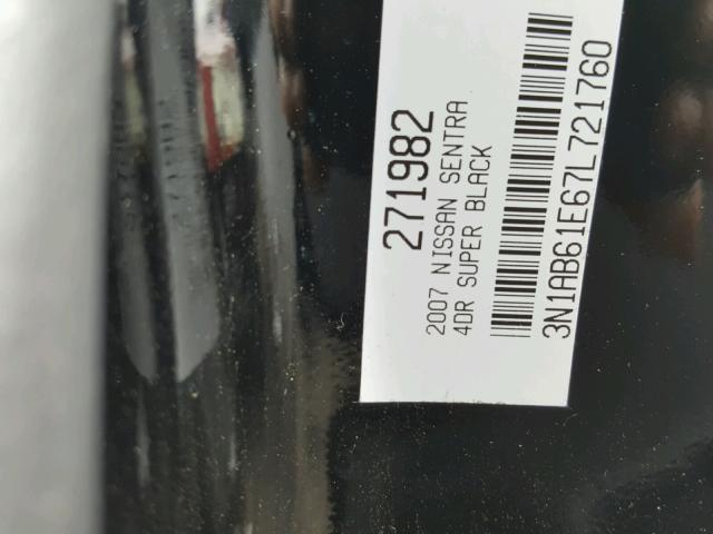 3N1AB61E67L721760 - 2007 NISSAN SENTRA 2.0 BLACK photo 10