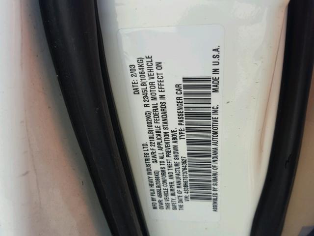 4S3BH675737643527 - 2003 SUBARU LEGACY OUT WHITE photo 10