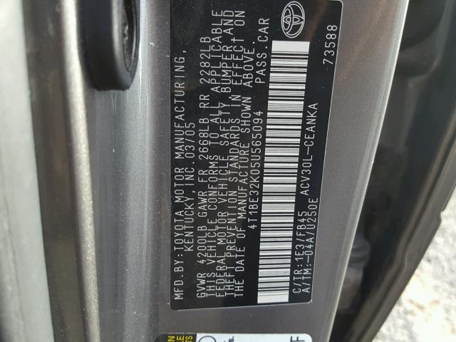 4T1BE32K05U565094 - 2005 TOYOTA CAMRY LE TAN photo 10