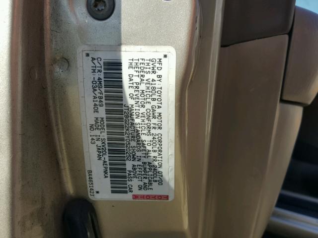 JT2BG22K2Y0520252 - 2000 TOYOTA CAMRY CE GOLD photo 10