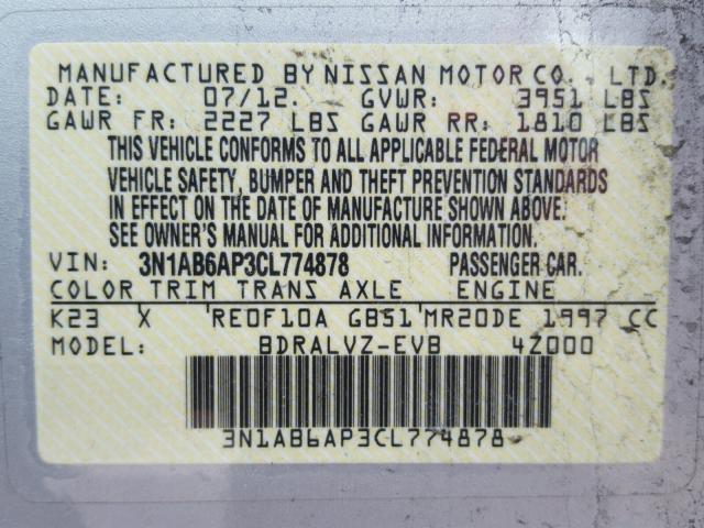 3N1AB6AP3CL774878 - 2012 NISSAN SENTRA 2.0 SILVER photo 10