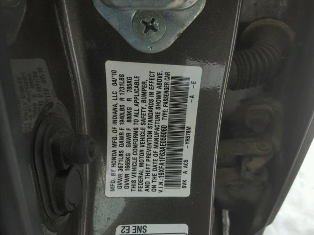 19XFA1F63AE055060 - 2010 HONDA CIVIC GRAY photo 10